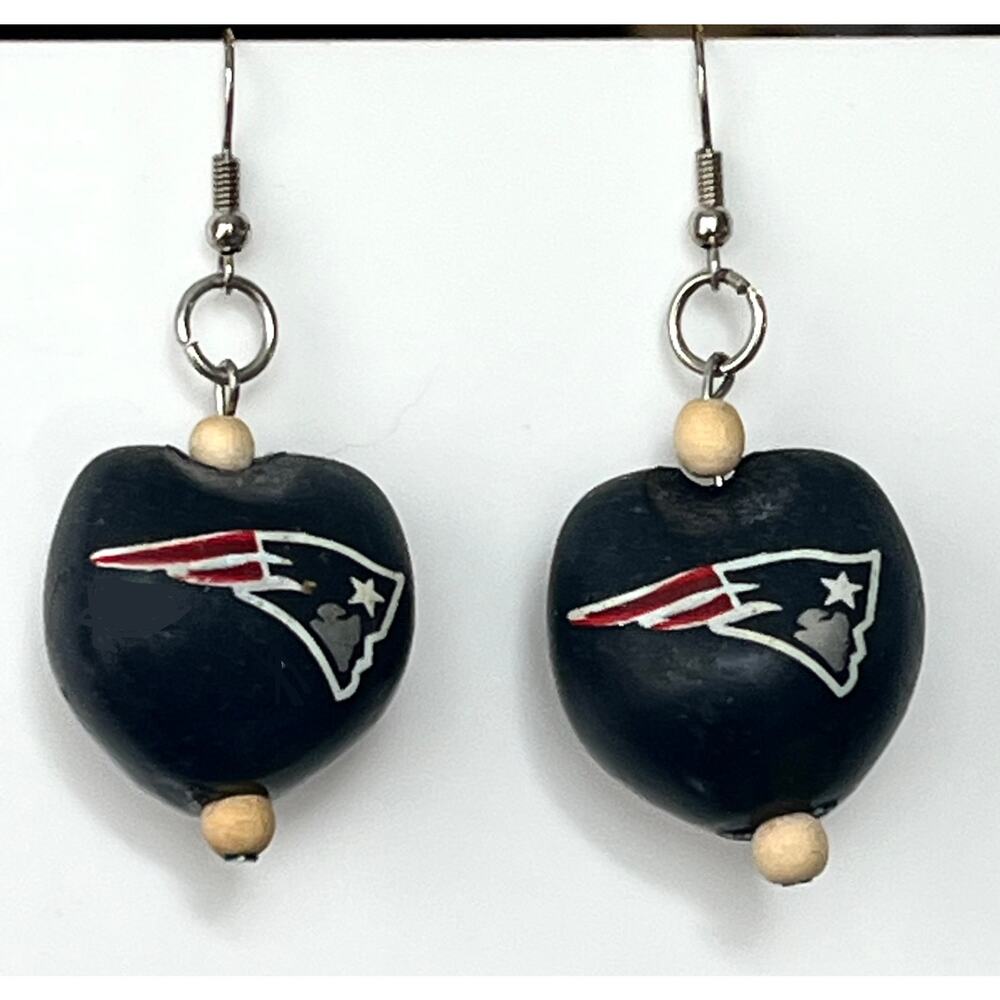 NFL New England Patriots Football EARRINGS Go Nuts Kukui Nut 2" Boho Dangle Drop